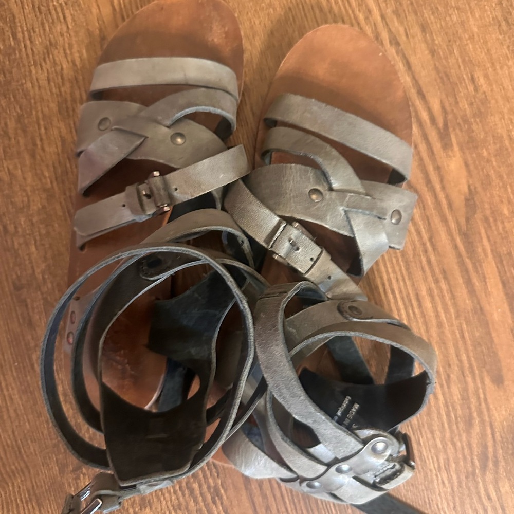 Free People Gray and Brown Leather Sandals